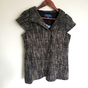 Millard Fillmore Tweed Vest Jacket Womens Size Medium Black Cream Cap Sleeve